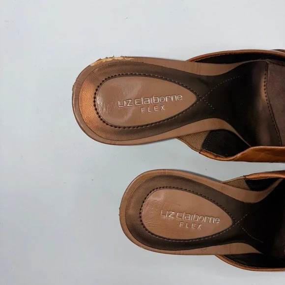 Liz Claiborne Mallory Tan Leather Pointed Toe Mules Shoes Women 6.5M Career Chic - Picture 5 of 12